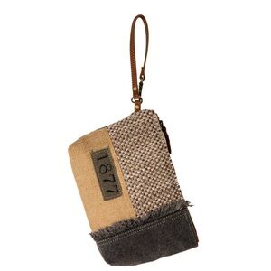 Myra canvas rug leather pouch wristlet/ makeupbag/cellphone NWT